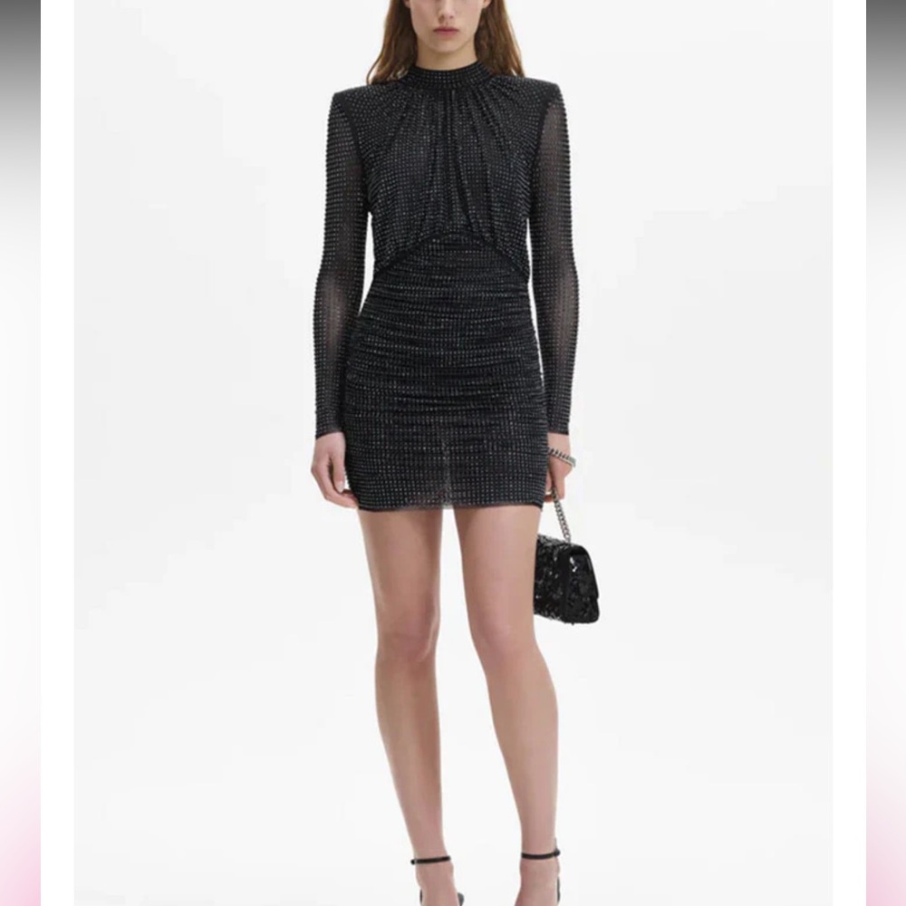 Self-Portrait Gathered crystal embellished stretch-mesh mini dress us 4